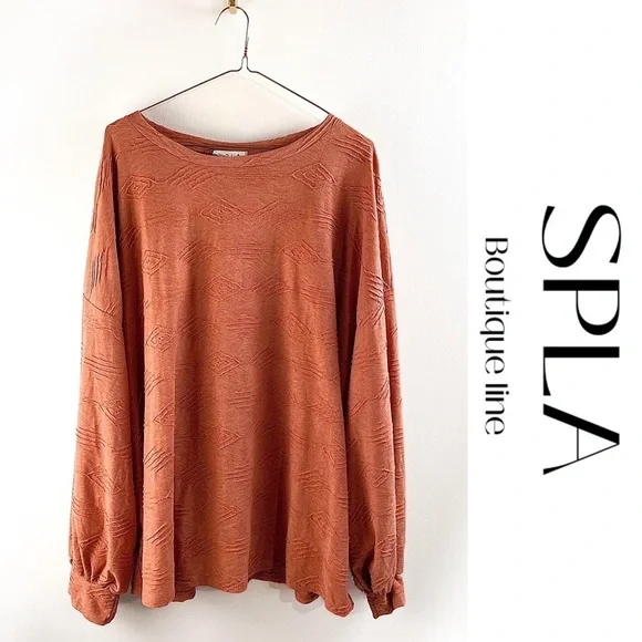 🆕✨ SPLA Boutique Terracotta aztec textured Balloon sleeve top Multiple sizes - Picture 8 of 8